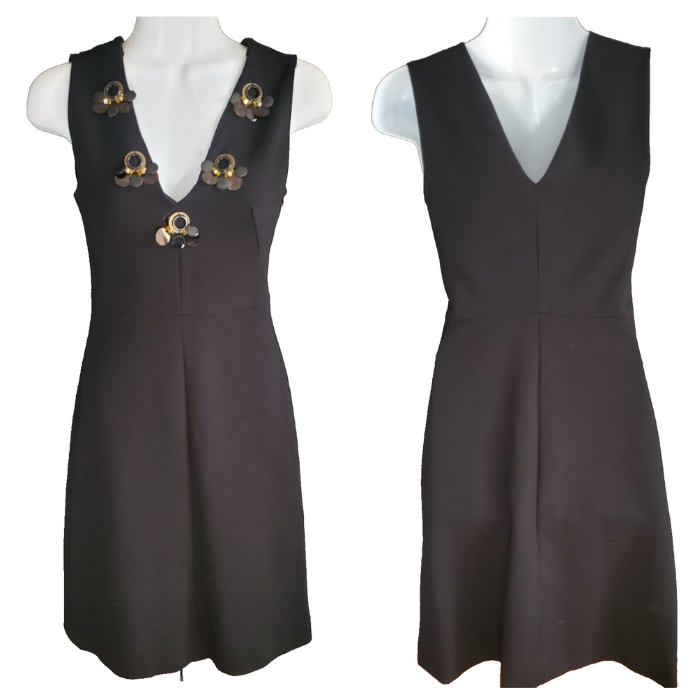 Dorothee Schumacher Black Jeweled Embellished Ponte Knit Sheath Dress XS